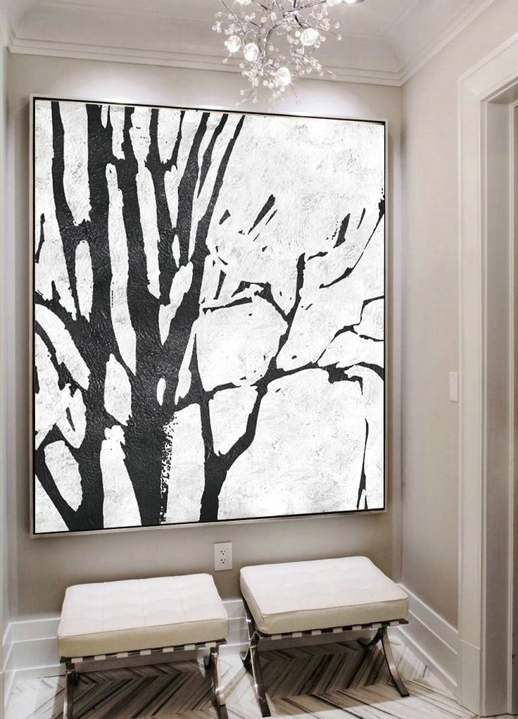 Living Room Wall Art,Oversized Minimal Black And White Painting - Canvas Artwork For Sale